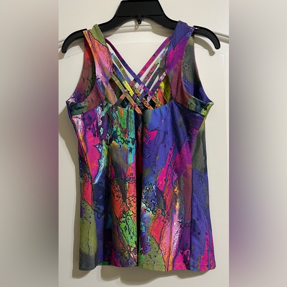 Blue Fish Colorful Abstract Tank Top Yoga Jogging Gym Criss Cross Back Size XL - Picture 2 of 4